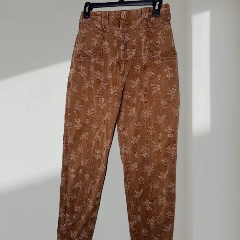 Linda Floral Jacquard Pants – Brown Botanical Print (Women’s XL)